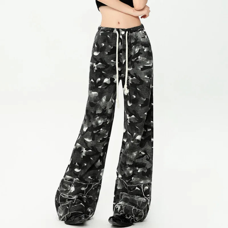 Men's Casual Pants Washed Stylish Micro Flared Elastic Waist Trendy Straight Leg New American Style Male Trousers 9W1960