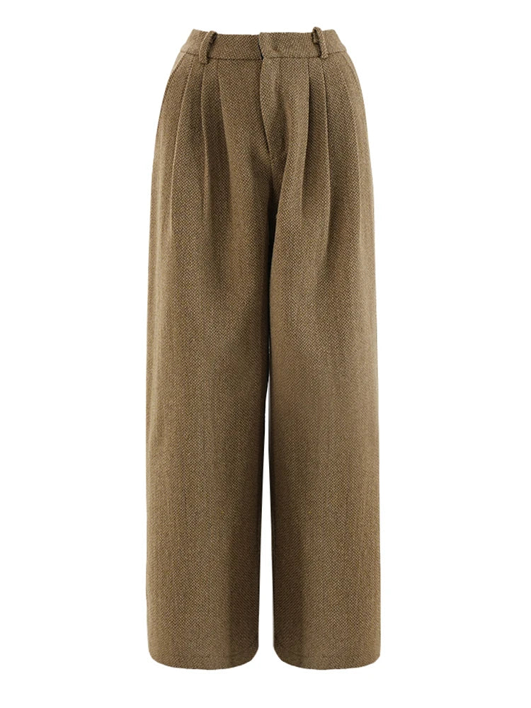 Big Size Khaki Blazer Wide Leg Pants Two Piece Suit New O-Neck Long Sleeve Women Fashion Tide Spring Autumn 2025 16O1911