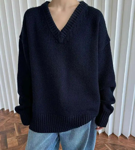50% Wool Thick Big Size Knitting Sweater V-Neck Long Sleeve Women Pullovers New Fashion Tide Spring Autumn 2025 1DH7319