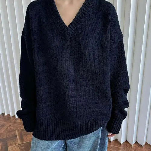 Load image into Gallery viewer, 50% Wool Thick Big Size Knitting Sweater V-Neck Long Sleeve Women Pullovers New Fashion Tide Spring Autumn 2025 1DH7319
