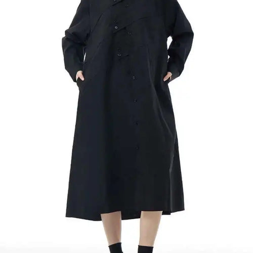 Load image into Gallery viewer, Women Rose Red Button Design Big Size Midi Shirt Dress New Lapel Long Sleeve Fashion Tide Spring Autumn 2025 1DH5165
