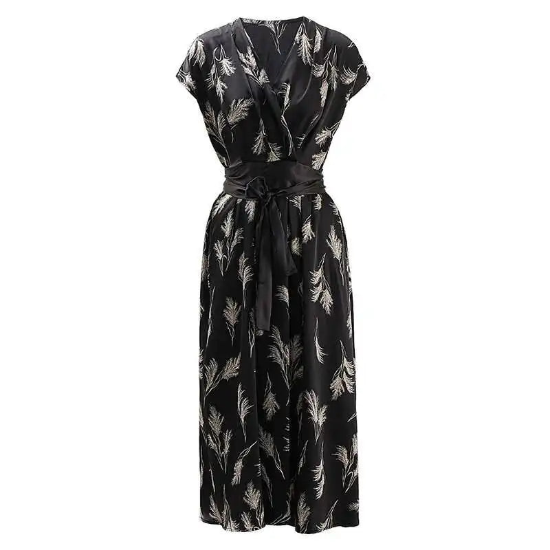 Women Beige Striped Printed Belted Elegant Midi Dress New V-Neck Sleeveless Fashion Tide Spring Summer 2025 CPG1504