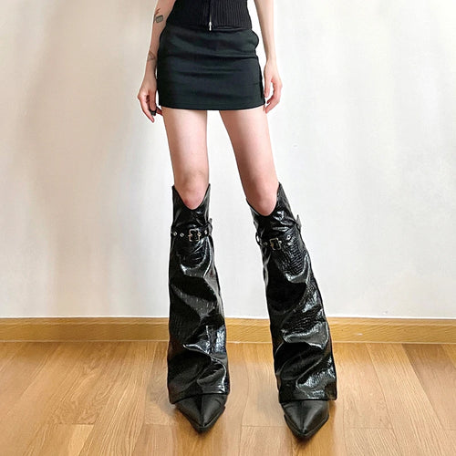 Load image into Gallery viewer, Streetwear Punk Style PU Leather Leg Socks Pants Gothic Dark Academia Y2K Aesthetic Long Socking Buckle Cargo Outfits
