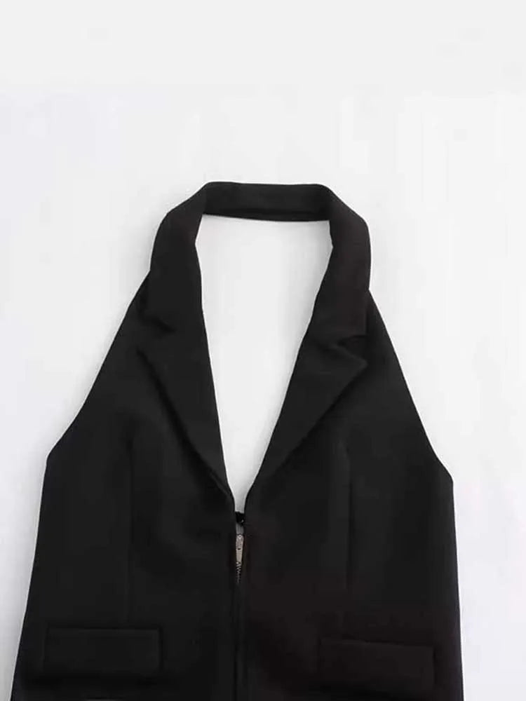 2025 Women Sexy Backless Strapless Halter Corset Tops Side Zipper Lady Slim Camis Female Solid Chic Tops