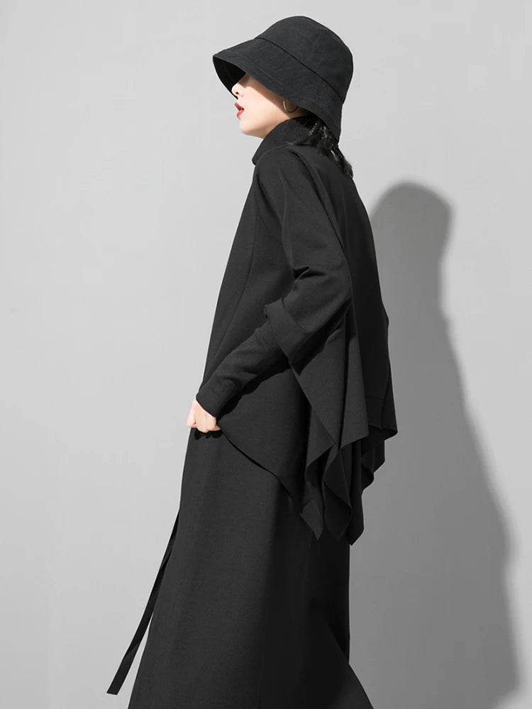 Loose Fit Black Asymmetrical Big Size Sweatshirt New Turtleneck Long Sleeve Women Big Size Fashion Tide Spring 2025 OA869