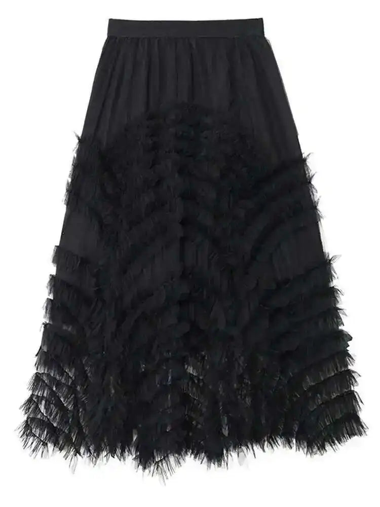 High Elastic Waist Black Layers Mesh Shaped Elegant Half-body Skirt Women Fashion Tide New Spring Autumn 2025 1DH4808