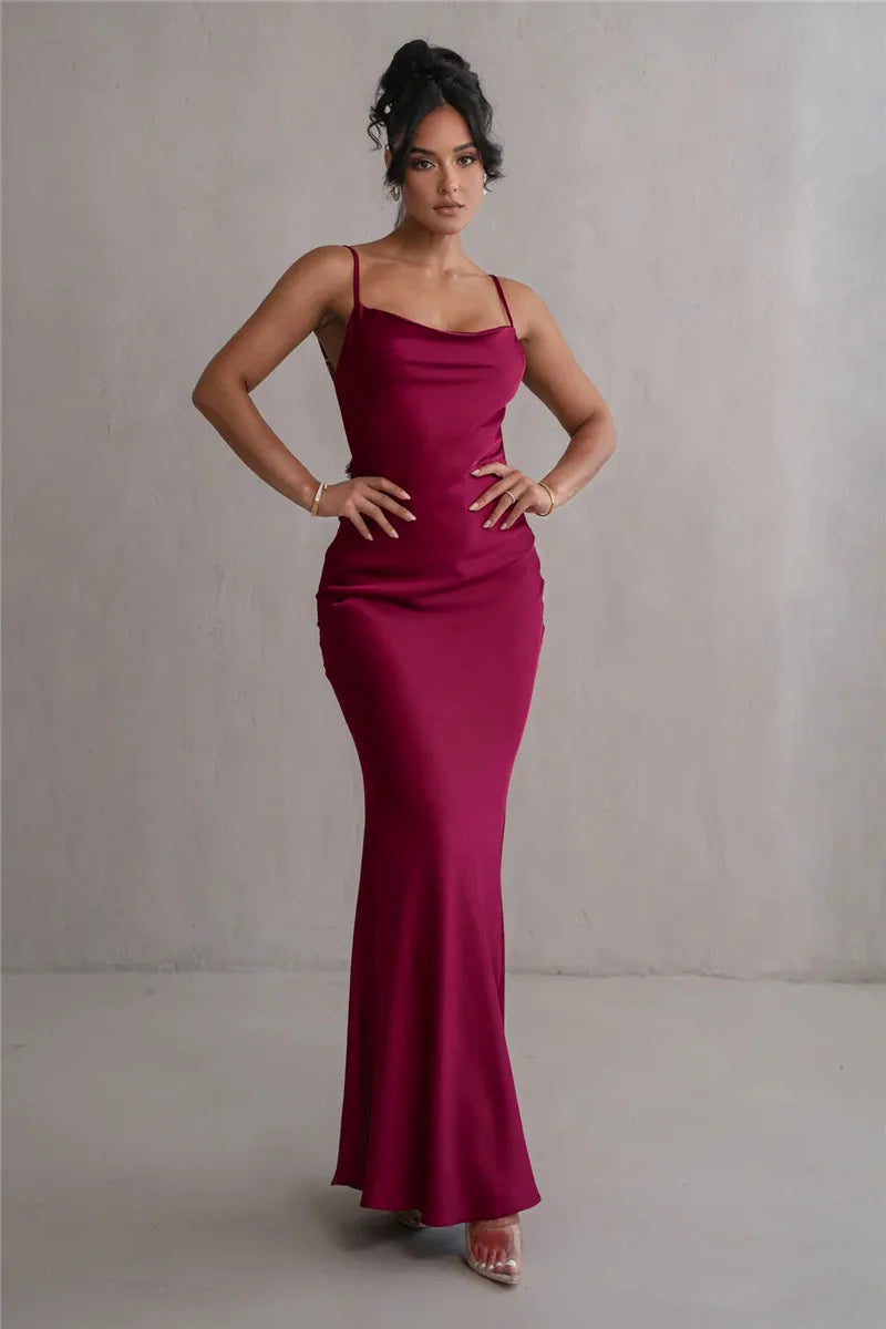 Floral Draped Backless Maxi Long Dress For Women Fashion Spaghetti Strap Sleeveless Bodycon Evening Party Dress Elegant