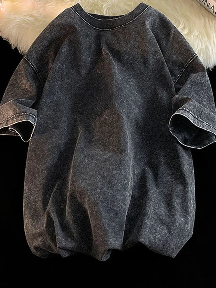 100% Combed Cotton T-shirt Acid Washed T Shirt For Men Unisex Vintage T-shirt Y2k Casual Top Tee Men's Clothing