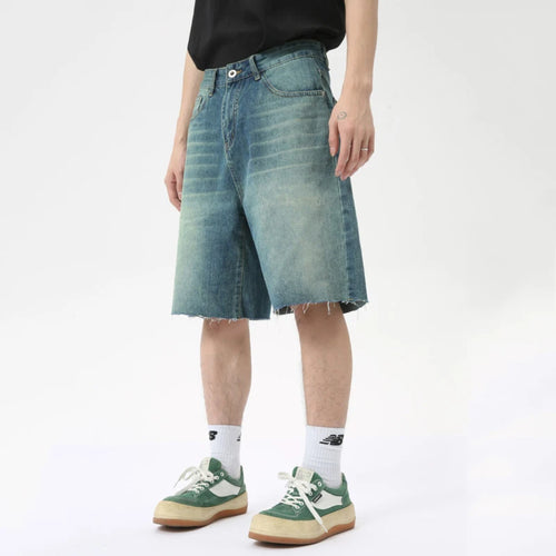 Load image into Gallery viewer, High Street Men&#39;s Straight Denim Shorts Vintage Worn-out Design Male Bottom Wide Leg Trousers Fashion Summer 9C6319
