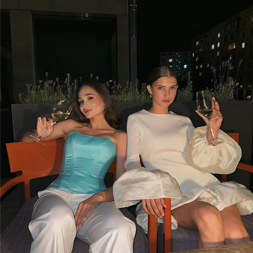 Load image into Gallery viewer, Long Flare Sleeve Knitted Sexy Mini Dress For Women Autumn Winter New Patchwork O Neck A-line Knit Puffy Dress Elegant
