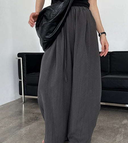 High Elastic Waist Yellow Drawstring Thin Wide Leg Pants New Trousers Women Fashion Tide Spring Autumn 2025 1DJ1547