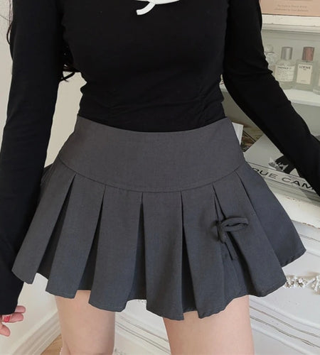 Y2K 2024 Spring Summer Spicy Girl Pleated Skirt Short Vintage Preppy Style Bow Skirts Cute Women's Clothing