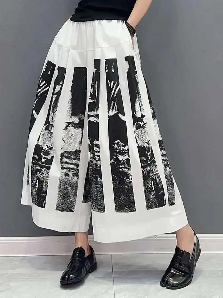 High Elastic Waist Black Printed Pleated Long Wide Leg Pants New Trousers Women Fashion Tide Spring Autumn 2025 1DF6290