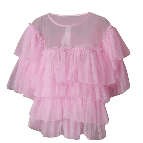 Load image into Gallery viewer, Mesh T-shirt Cake Half-body Skirt Two Pieces Suit New Round Neck Short Sleeve Women Fashion Spring Summer 2025 CPG3209
