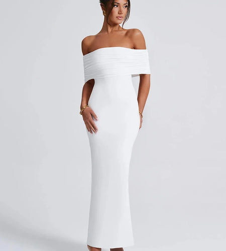 Elegant One Shoulder Backless Elastic Tight Evening Dress Women's Sexy Sleeveless Slim Max Female Vestidos Partywear