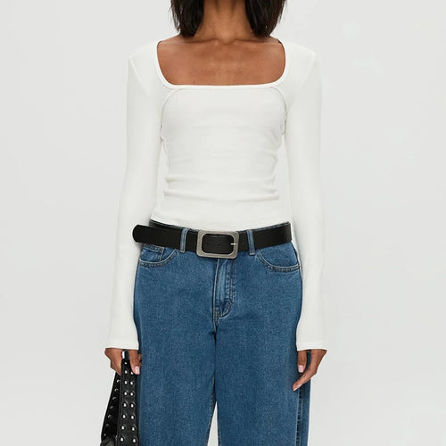 Load image into Gallery viewer, y2k Tops Women Sexy Clothing Solid Color Square Neck Long Sleeve Cropped T Shirts 2000s Party Clothes Club Streetwear
