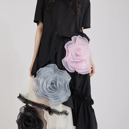 Load image into Gallery viewer, High Elastic Waist Black 3d Flower Irregular Mesh Half-body Skirt Women Fashion Tide New Spring Autumn 2025  1DJ1430
