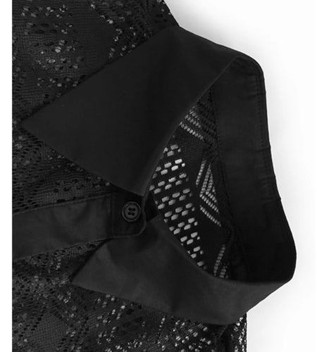 Women Black Lace Hollow Out Tassels Big Size Midi Shirt Dress New Lapel Long Sleeve Fashion Spring Autumn 2025 1DH8942