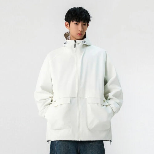 Load image into Gallery viewer, American Style Male Jackets Spring New Hooded Drawstring Reversible Jacket Solid Color Men&#39;s Coats Streetwear Spring 9W1240
