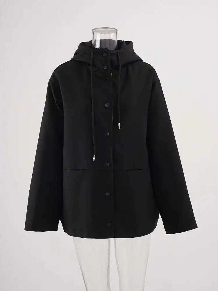 Women Khaki Pocket Big Size Casual Trench New Hooded Long Sleeve Windbreaker Fashion Tide Spring Autumn 2025 CPG2469