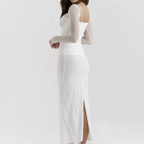 Load image into Gallery viewer, Elegant Sheer Long Sleeve Sexy Maxi Dress For Women Fashion Mesh Strapless Backless Club Party Sexy Long Dress New
