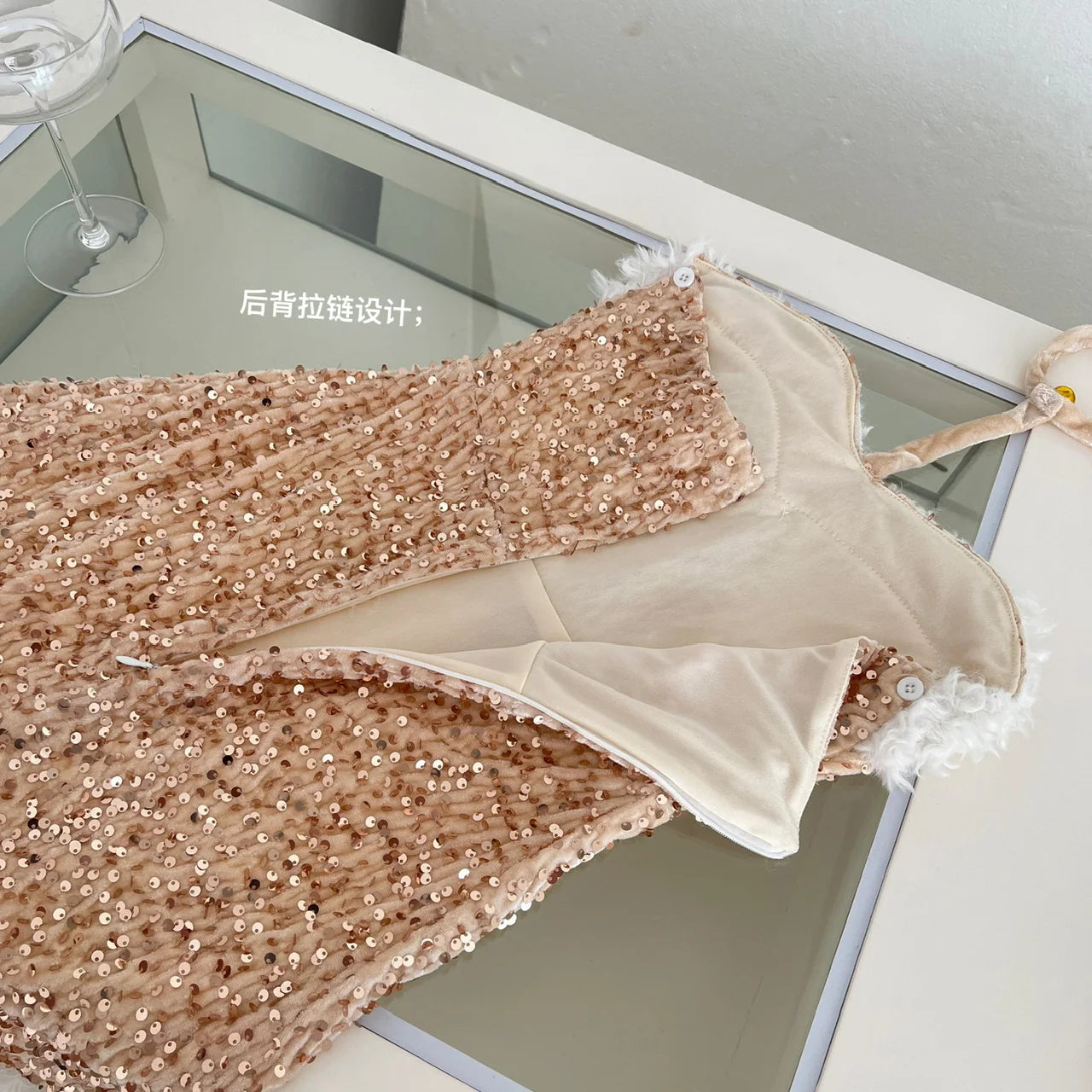 Autumn Women's Gold Patchwork Sequin Bow Backless Halter Short Dress Fashion Korean Elegant Slim Sexy Wrapped Hip Mini Dress New