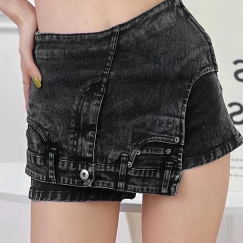 Load image into Gallery viewer, Asymmetrical Minimalist Shorts For Women High Waist Patchwork Button Casual Loose Shorts Skirts Female Summer
