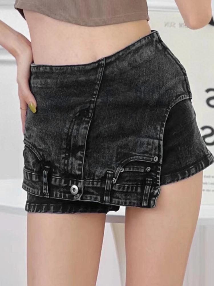 Asymmetrical Minimalist Shorts For Women High Waist Patchwork Button Casual Loose Shorts Skirts Female Summer