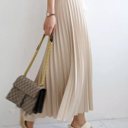 Load image into Gallery viewer, Brand Designer Women Spring Autumn Elegant Chic Solid Pleated Skirt High Waist Luxury Fashion With Elastic Female C-035
