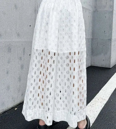 High Elastic Waist Black Lace Hollow Out Long Wide Leg Pants New Trousers Women Fashion Tide Spring Autumn 2025 1DH5969