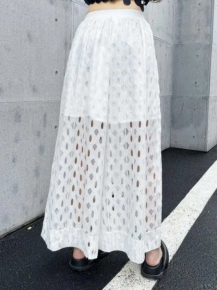 High Elastic Waist Black Lace Hollow Out Long Wide Leg Pants New Trousers Women Fashion Tide Spring Autumn 2025 1DH5969