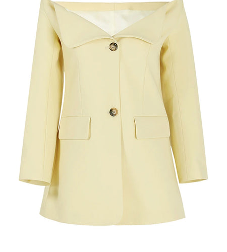Women Yellow Single Breasted Elegant Blazer New Slash Neck Long Sleeve Jacket Fashion Tide Spring Autumn 2025 CPDB021