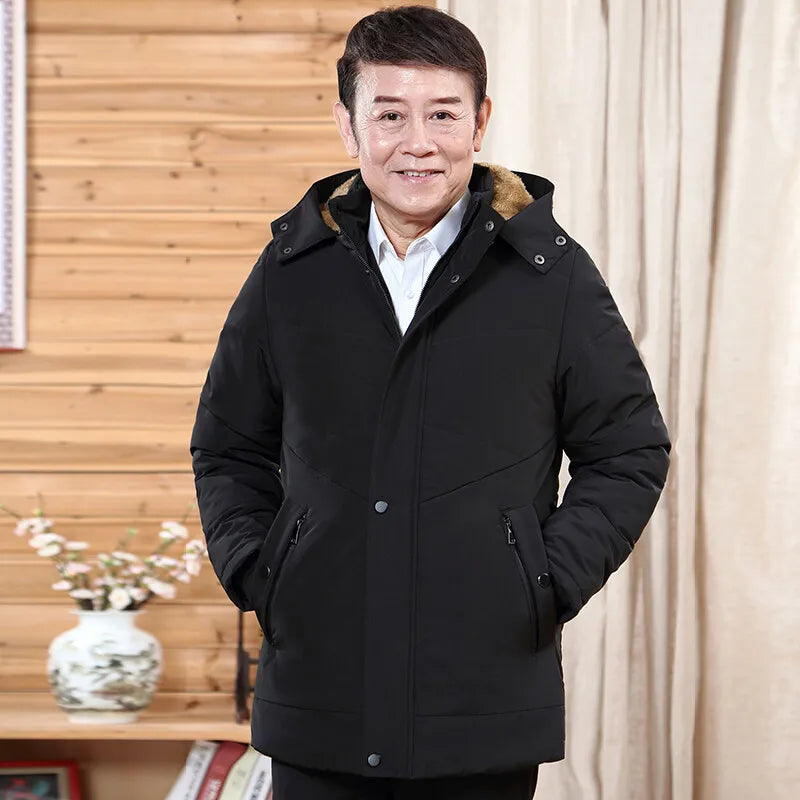 Thickened Warm Coat Plus Size Parker Waterproof Hooded Jacket Winter Men's Solid Color Parker Coat Fashion Men's Clothing