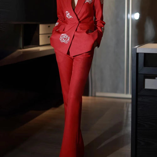 Load image into Gallery viewer, Solid Elegant Two Piece Sets for Women Lapel Long Sleeves Spliced Sequins Blazer High Waist Pant Set Female Fashion
