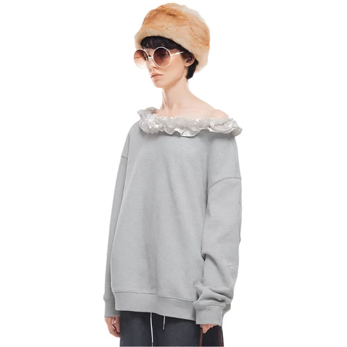 Load image into Gallery viewer, Ruffled Baggy Hoodies Women Clothing 2024 Fal Winter Pullovers Cozy Grey Sweatshirts Long Sleeve Tees P85-DF41
