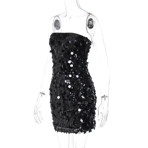 Load image into Gallery viewer, Sequins Strapless Backless Sexy Mini Dress For Women Robe Fashion Off-shoulder Sleeveless Sparkle Shiny Club Dress
