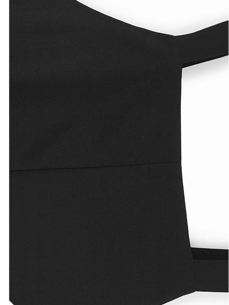 Women Black Color-block Pleated Big Size  Strap Dress New Square Collar Sleeveless Fashion Tide Spring Autumn 2025 1DH6342