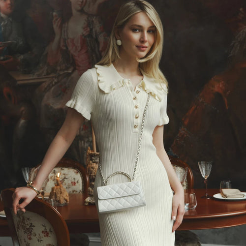 Load image into Gallery viewer, Autumn Winter Knitted Dress Women Lovely Peter Pen Collar Slim Dress Sexy Causal High Streetwear Women's Clothing
