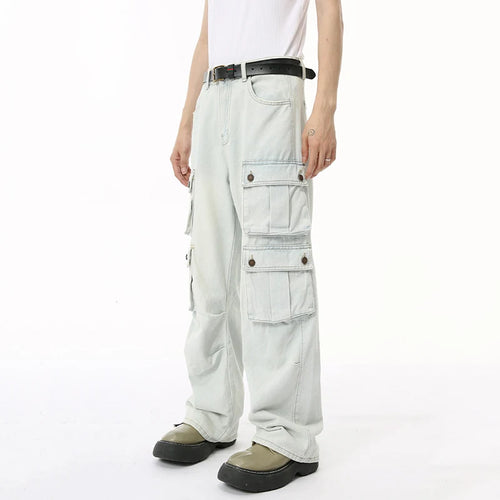 Load image into Gallery viewer, High Street Men&#39;s Denim Pants Loose Washed Multi-pocket Overall Straight Wide Leg Male Jeans Autumn Stylish 9C6833
