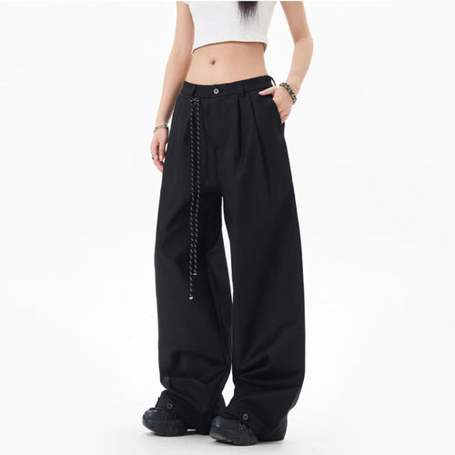 Load image into Gallery viewer, Male Suit Pants Double Pleated Drawstring Design Straight Leg Trousers New Trendy Wide Leg Solid Color Trousers 9W1201

