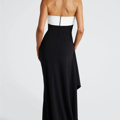 Load image into Gallery viewer, Off-shoulder Strapless Sexy Maxi Dress For Women Contrast Color Patchwork Sleeveless Backless Thigh High Split Dress
