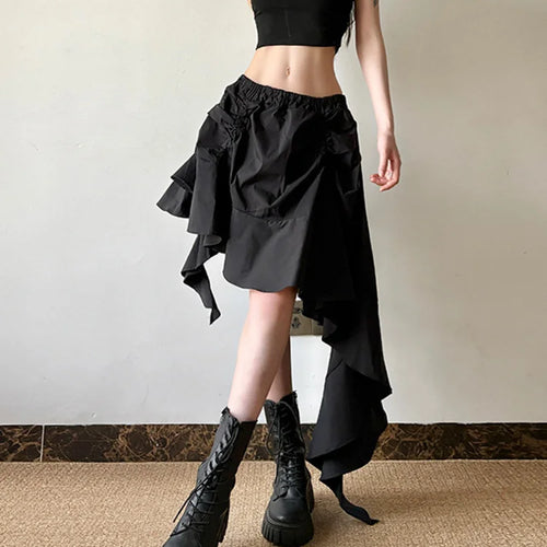 Load image into Gallery viewer, High Elastic Waist Black Irregular Design Ruffles Mini Half-body Skirt Women Fashion Tide New Spring Autumn 2025 1DJ0530
