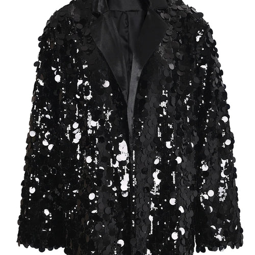 Load image into Gallery viewer, Black Sequins Shining Big Size Casual Jacket New Lapel Long Sleeve Women Coat Fashion Tide Spring Autumn 2025 CPG1020
