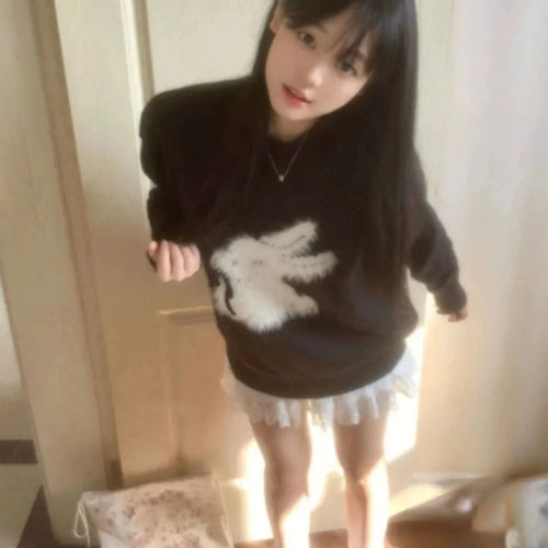 Load image into Gallery viewer, Y2k Aesthetic Vintage Kawaii Sweater Pullover 2025 New Autumn Winter Cartoon Jacquard Tops Women Streetwear Grunge Fairy Jumpers
