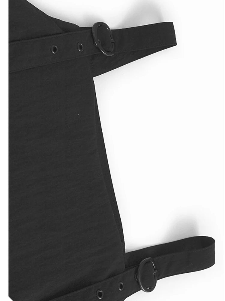 Women Black Irregular Big Size Midi Strap Dress New Square Collar Sleeveless Fashion Tide Spring Autumn 2025 1DJ1229