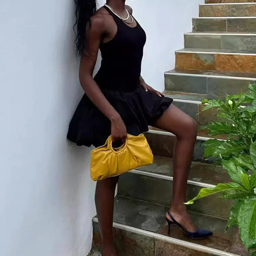 Load image into Gallery viewer, Black Sleeveless Puffy Dress For Women Fashion Round Neck High Waist Backless A-line Loose Sexy Dress Clothes
