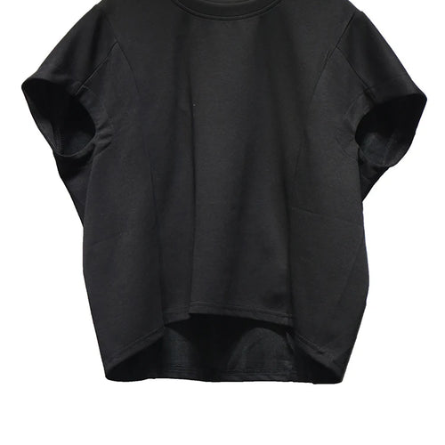 Load image into Gallery viewer, Women Black Irregular Hem Big Size Causal T-shirt New Round Neck Short Sleeve Fashion Tide Spring Summer 2025 1DJ1381
