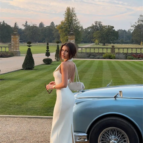 Load image into Gallery viewer, Halter Deep V Neck Sleeveless Sexy Maxi Dress For Women Elegant Backless Bodycon Tank Dress Femme Fashion Long Dress
