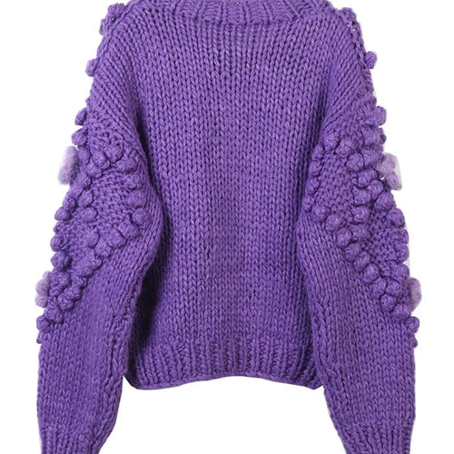 Load image into Gallery viewer, Sweater Women Autumn And Winter New Retro Handmade Sweaters O Neck Fashion Long-sleeve Purple Knitted Cardigan Coat  C-273
