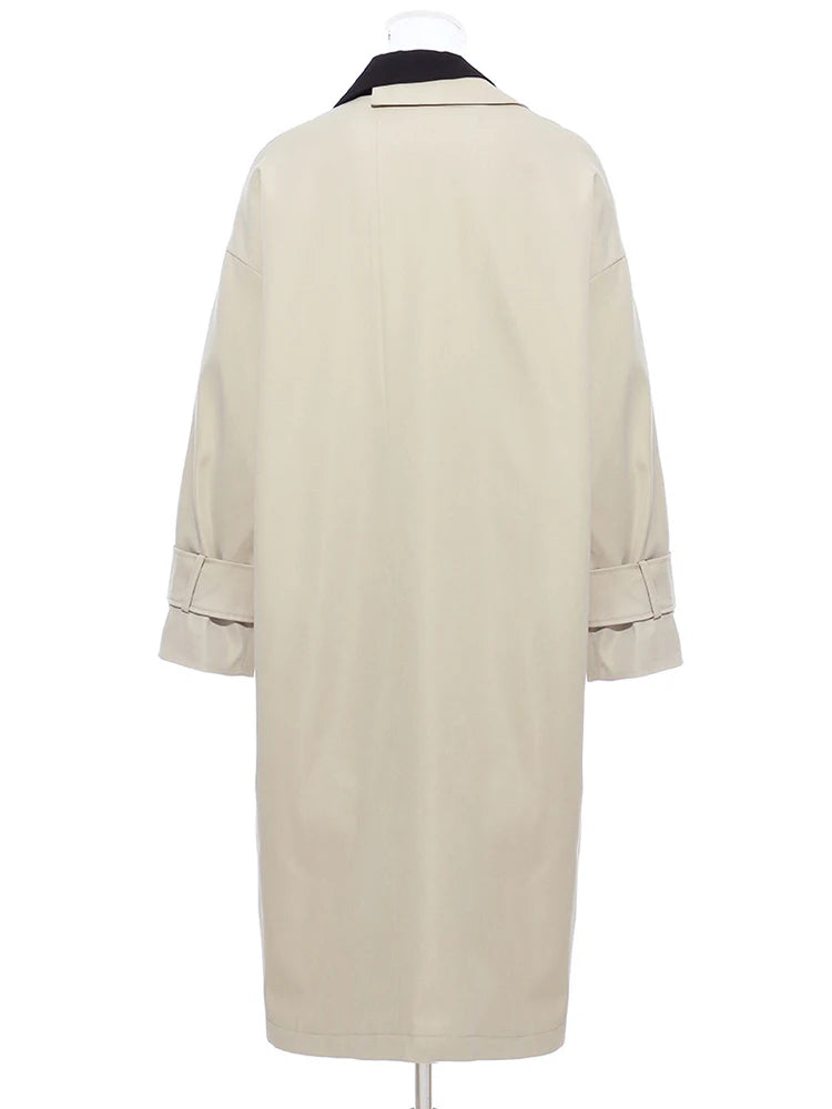 Women Khaki Big Size Asymmetrical Trench New Lapel Long Sleeve Loose Fit Windbreaker Fashion Spring Autumn 2025 1K912